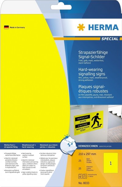 Etikete SIGNAL vodootporne,  210x297 A4 1/25 žuta