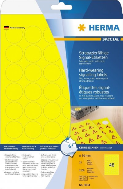 Etikete SIGNAL vodootporne,  O30 A4 1/25 žuta